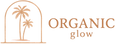 Logo of 'Organic Glow' with palm trees on a beige background
