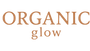 Text 'ORGANIC glow' in a brown color on a white background